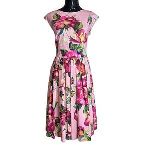 DOLCE & GABBANA Dress Womens 46 / 10 US PINK COTTON FLORAL Fit & Flare $1,375